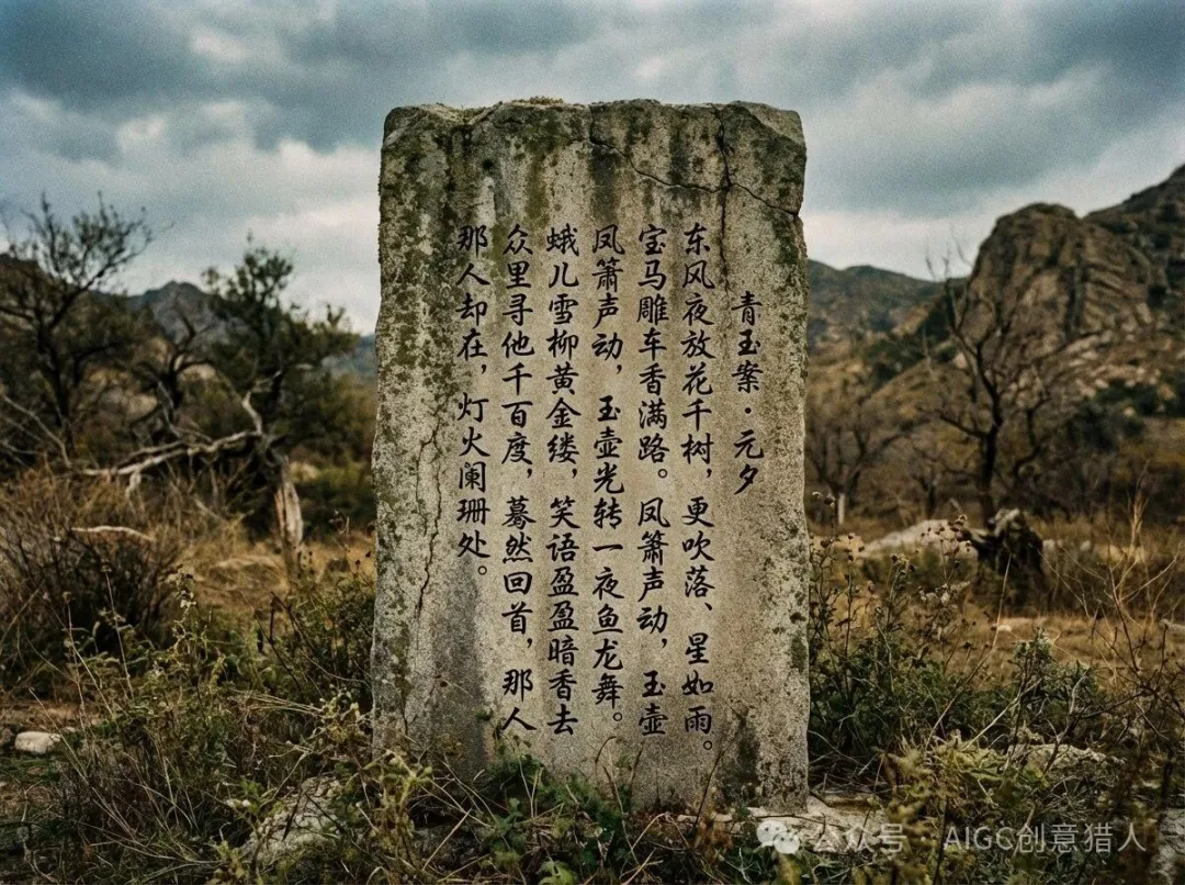 古老石碑上的《青玉案·元夕》 效果展示