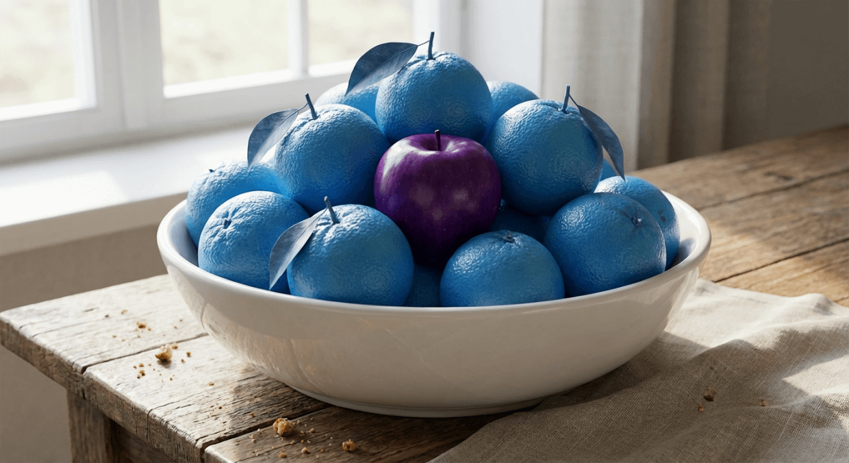 蓝色橙子和紫色苹果 效果展示