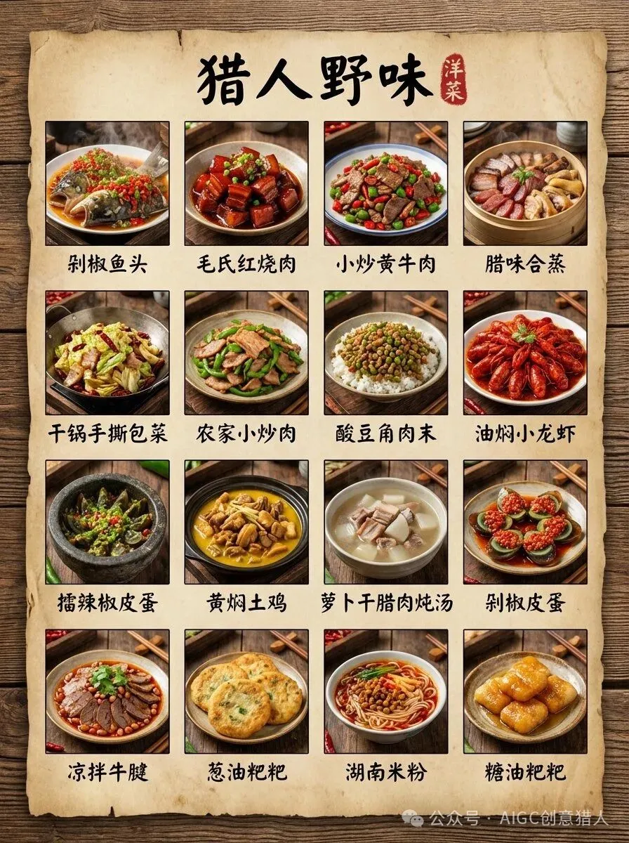 猎人野味湘菜餐馆经典菜单 效果展示