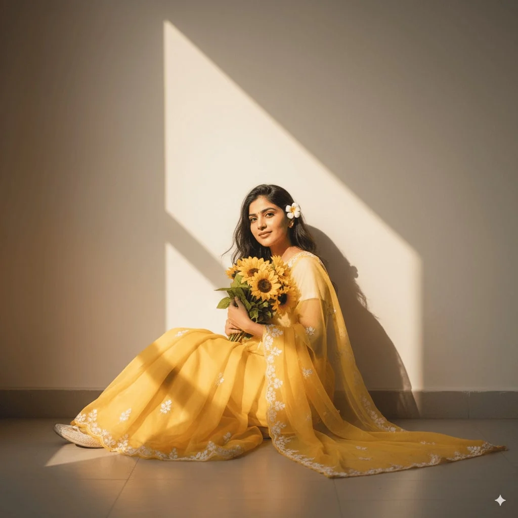 穿着黄色纱丽的柔和阳光肖像 效果展示