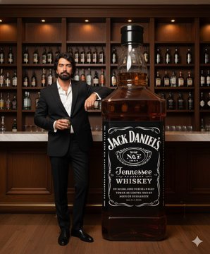 杰克丹尼酒瓶旁的超写实肖像 效果展示