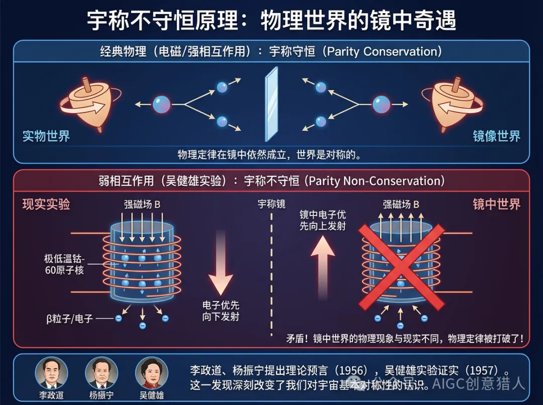 宇称不守恒原理科普图 效果展示