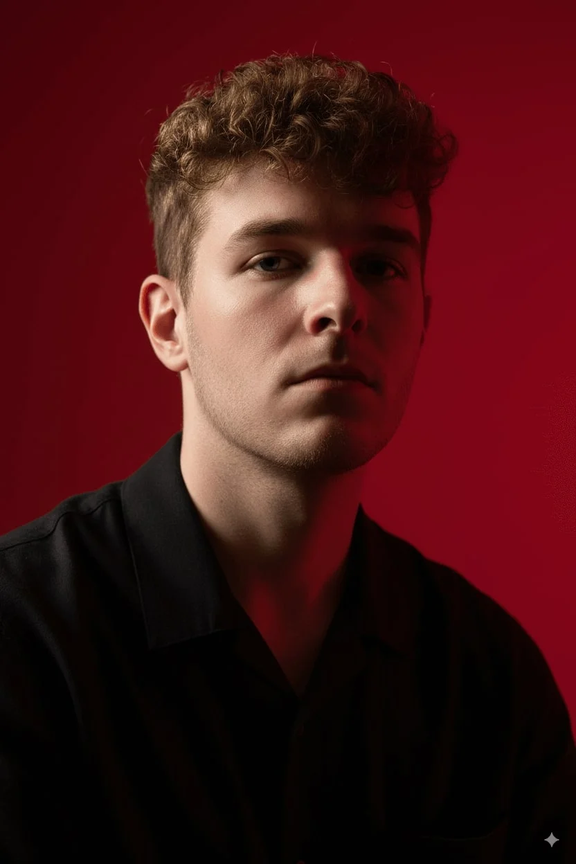 红色背景的竖构图电影感肖像 效果展示