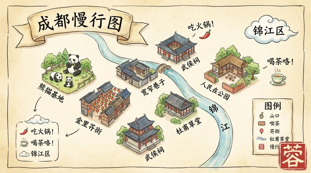 成都慢行图 手绘旅游地图 效果展示