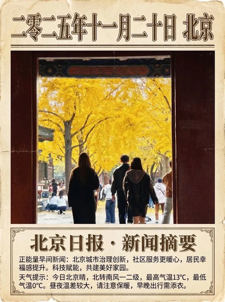 美式复古海报风格的北京天气和早间新闻 效果展示