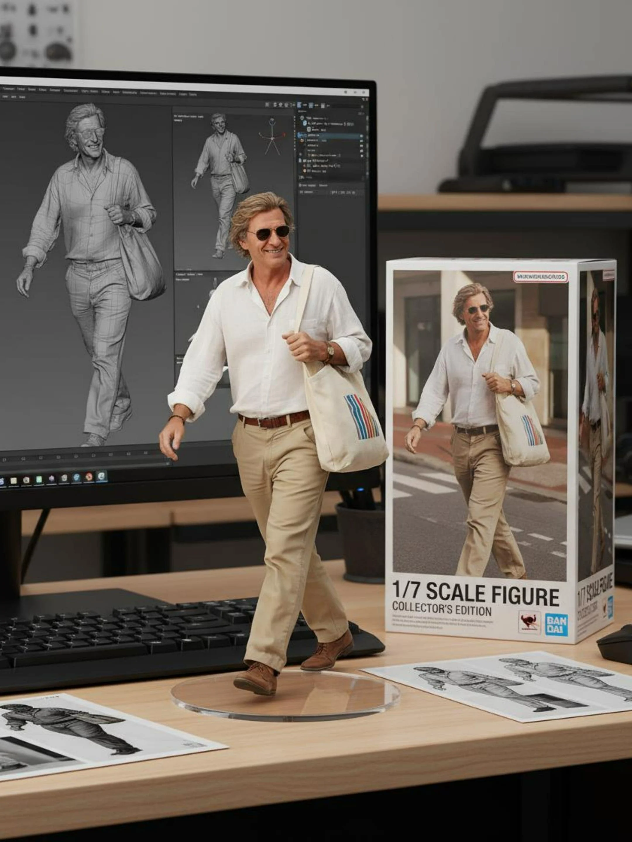 书桌上的 1/7 比例写实手办与 ZBrush 展示 效果展示